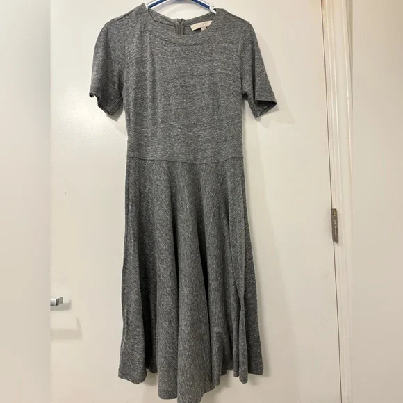 LOFT | Dresses | Loft Gray Aline Midi Dress Pleated Short Sleeve | Poshmark